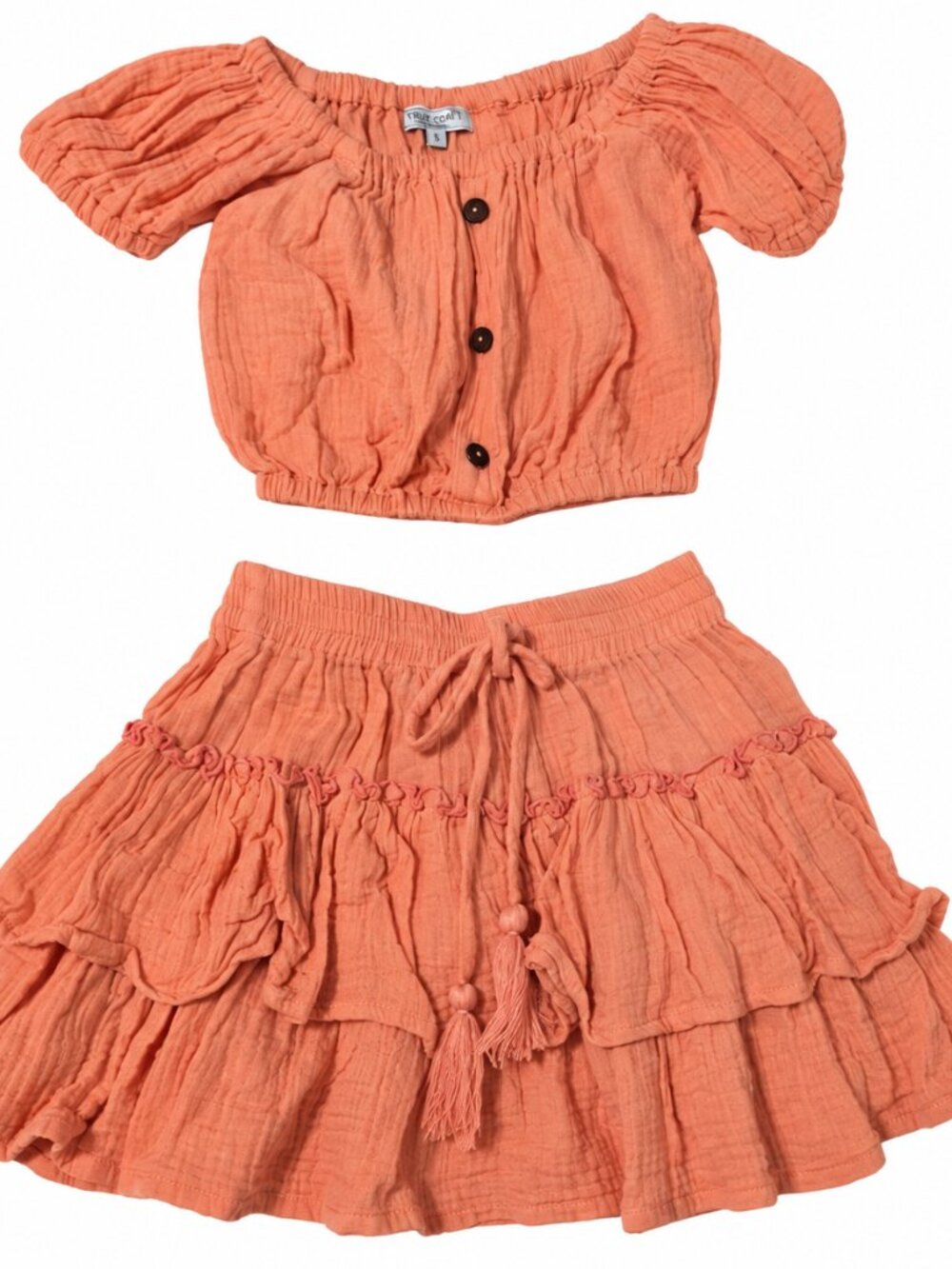 Joyous and Free Girls 2 Piece Orange Crop Top Tiered Skirt Set Size 5